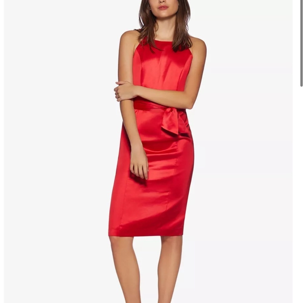 Avec Les Filles Red Satin Apron Tie Waist Sheath Dress Size 4